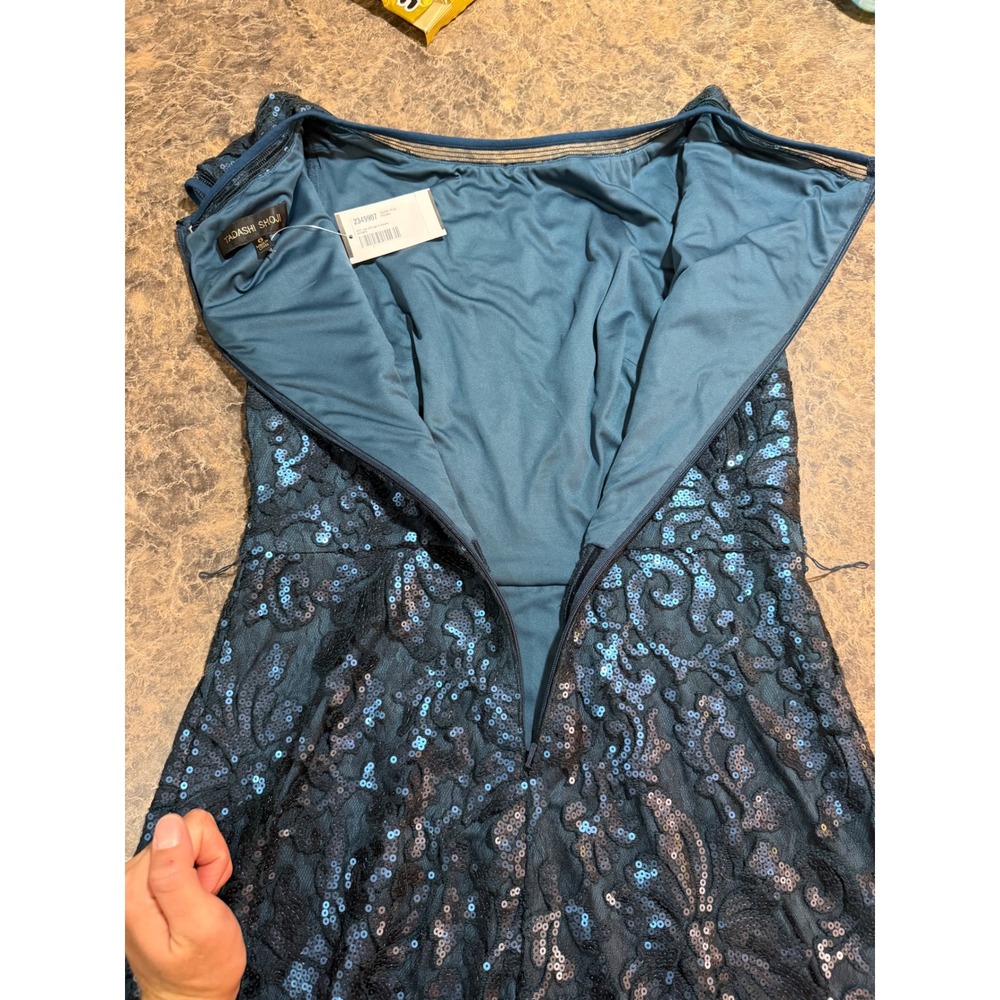 Tadashi Shoji Teal Sequin Lace Ruffle Cocktail Evening Glam Dress 6 NEW Mermaid - Picture 11 of 13
